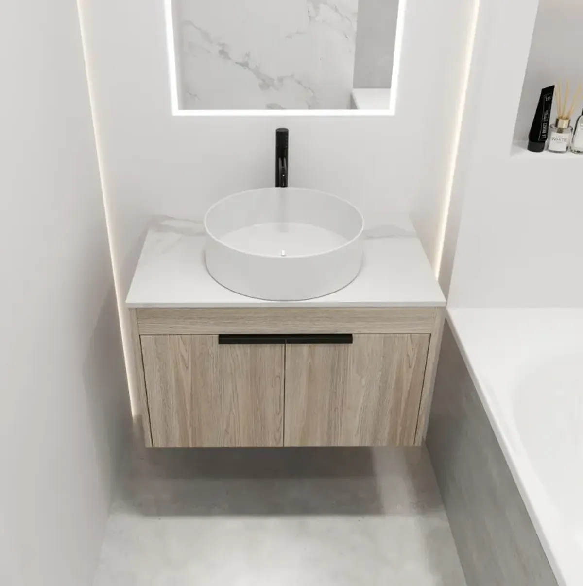 30" Modern Design Float Bathroom Vanity With Ceramic Basin Set