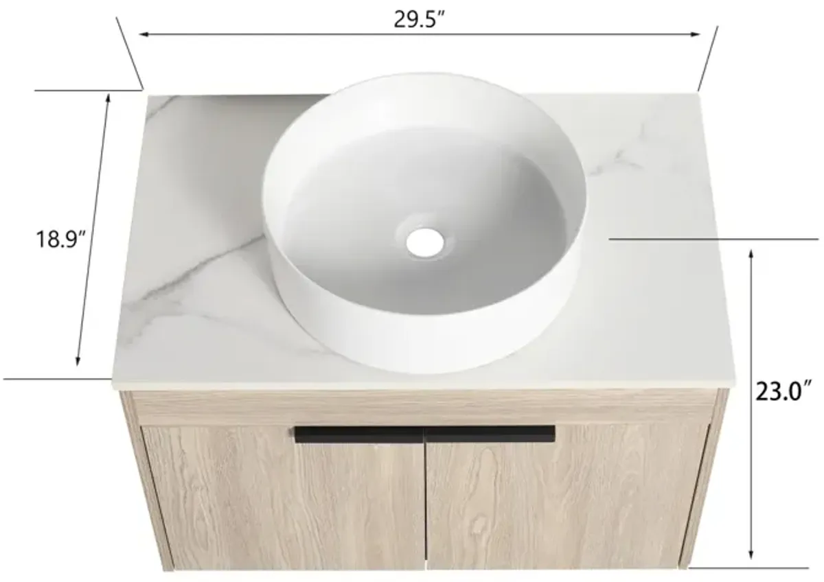 30" Modern Design Float Bathroom Vanity With Ceramic Basin Set