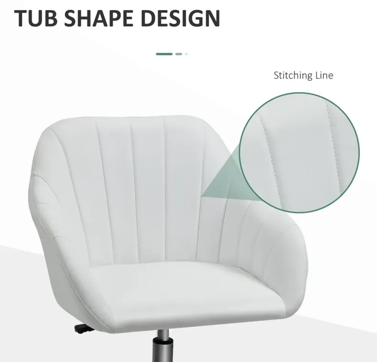 White Home Office Chair: Mid-Back PU Leather Swivel Tub Armchair