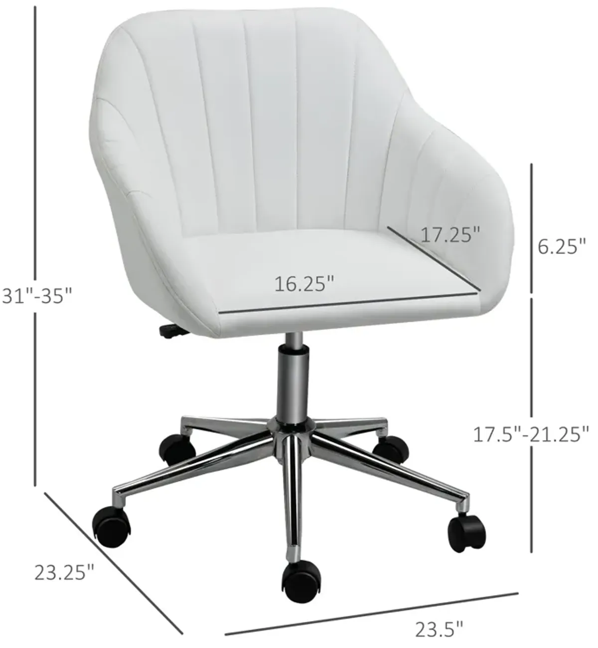 White Home Office Chair: Mid-Back PU Leather Swivel Tub Armchair