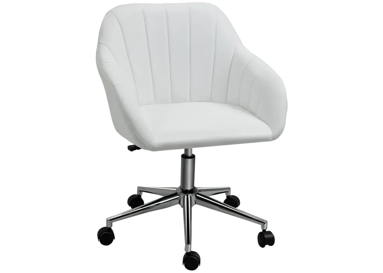 White Home Office Chair: Mid-Back PU Leather Swivel Tub Armchair