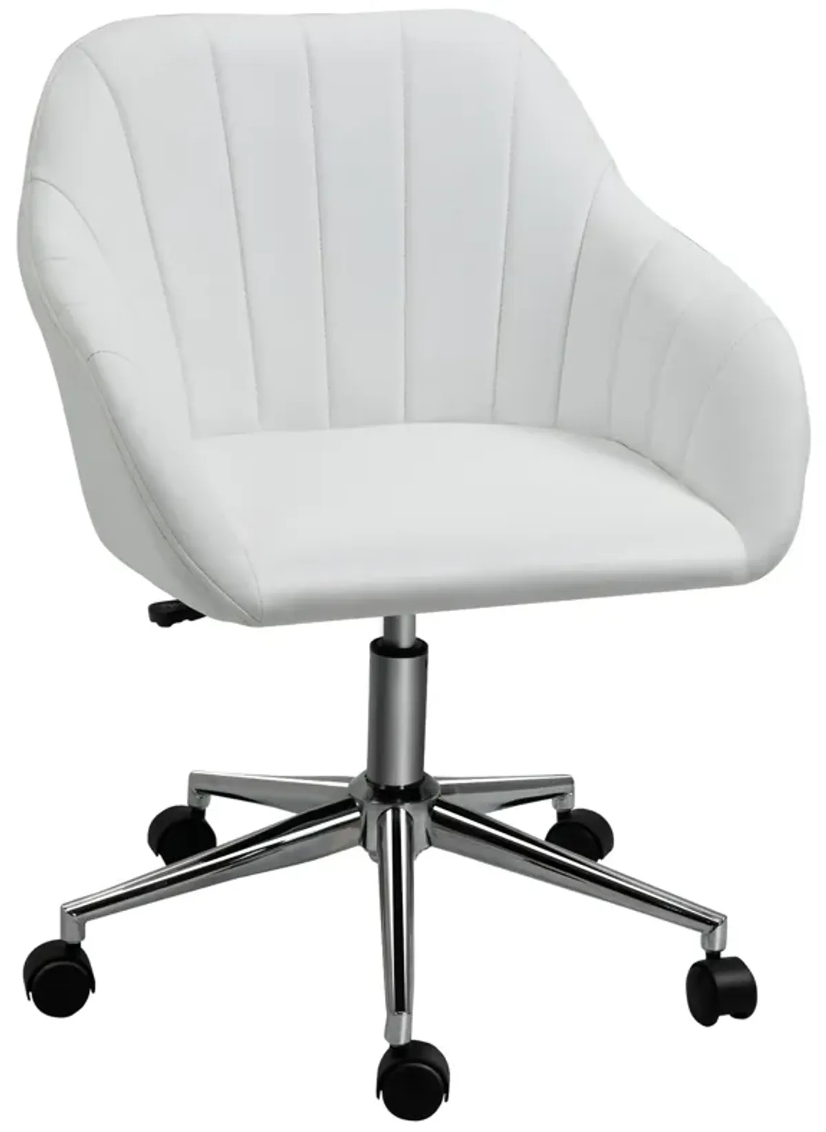 White Home Office Chair: Mid-Back PU Leather Swivel Tub Armchair