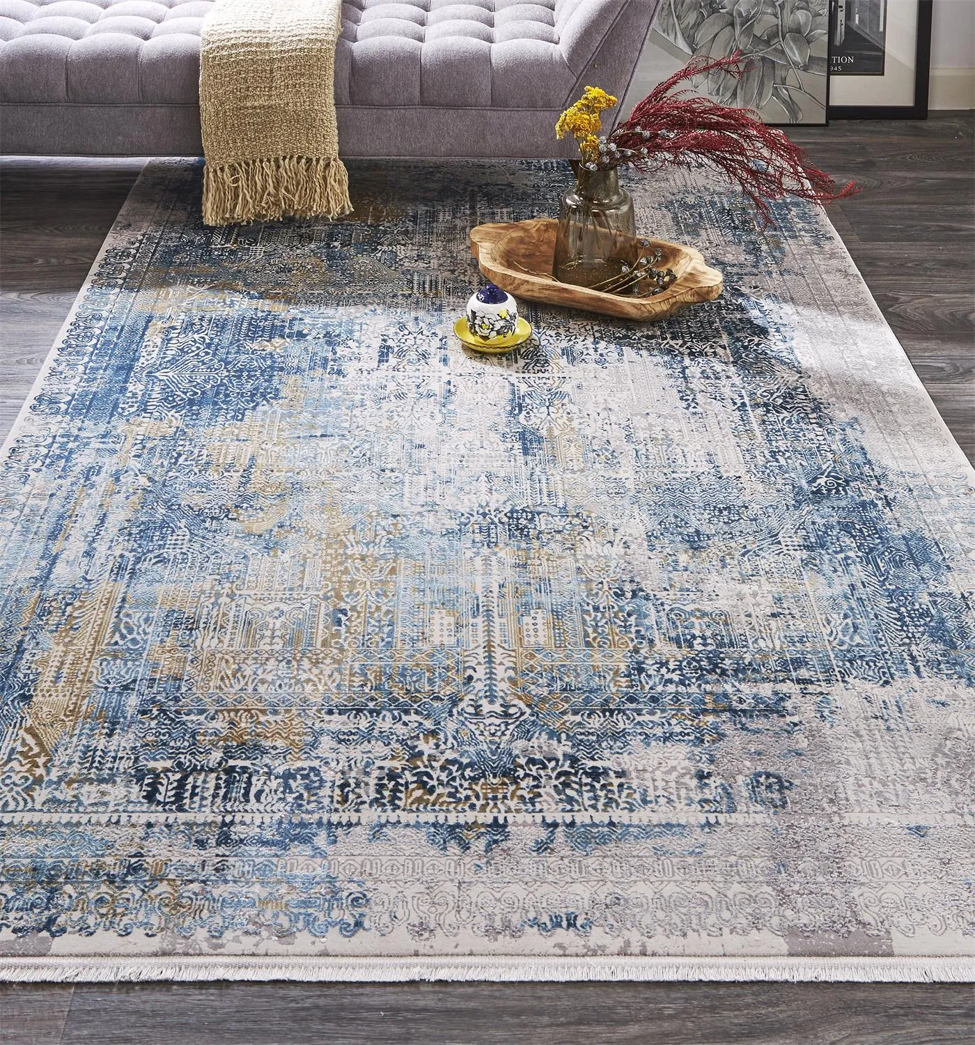 Cadiz 3890F Blue/Gray/Gold 6'6" x 9'6" Rug