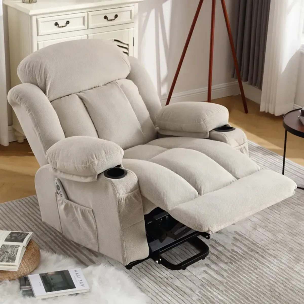 39 in. W Velvet Recliner with Remote Control, Tufted and Storage