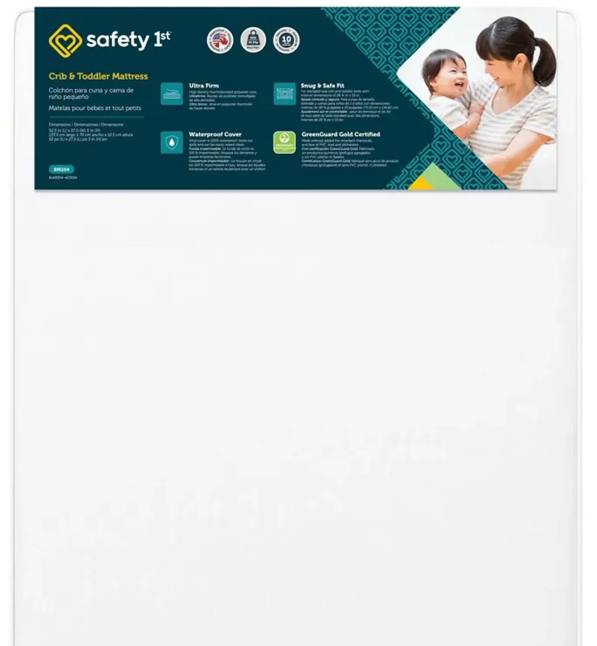 Safety 1st Heavenly Dreams Baby Crib and Toddler Bed Mattress, Waterproof and Stain Resistant Cover, White