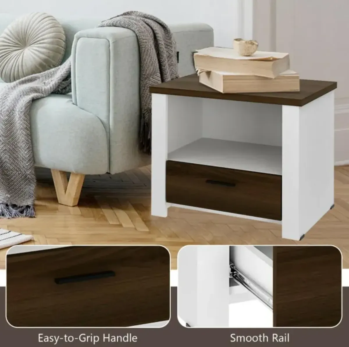 Hivvago Accent Nightstand with Drawer and Open Shelf