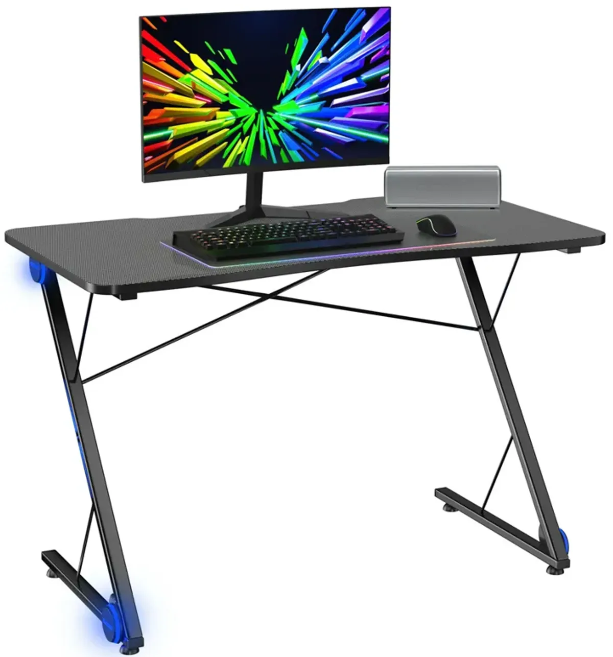 Costway 43.5 inch Gaming Desk Z Shape Office PC Computer Desk Gamer Tables w/ LED Lights