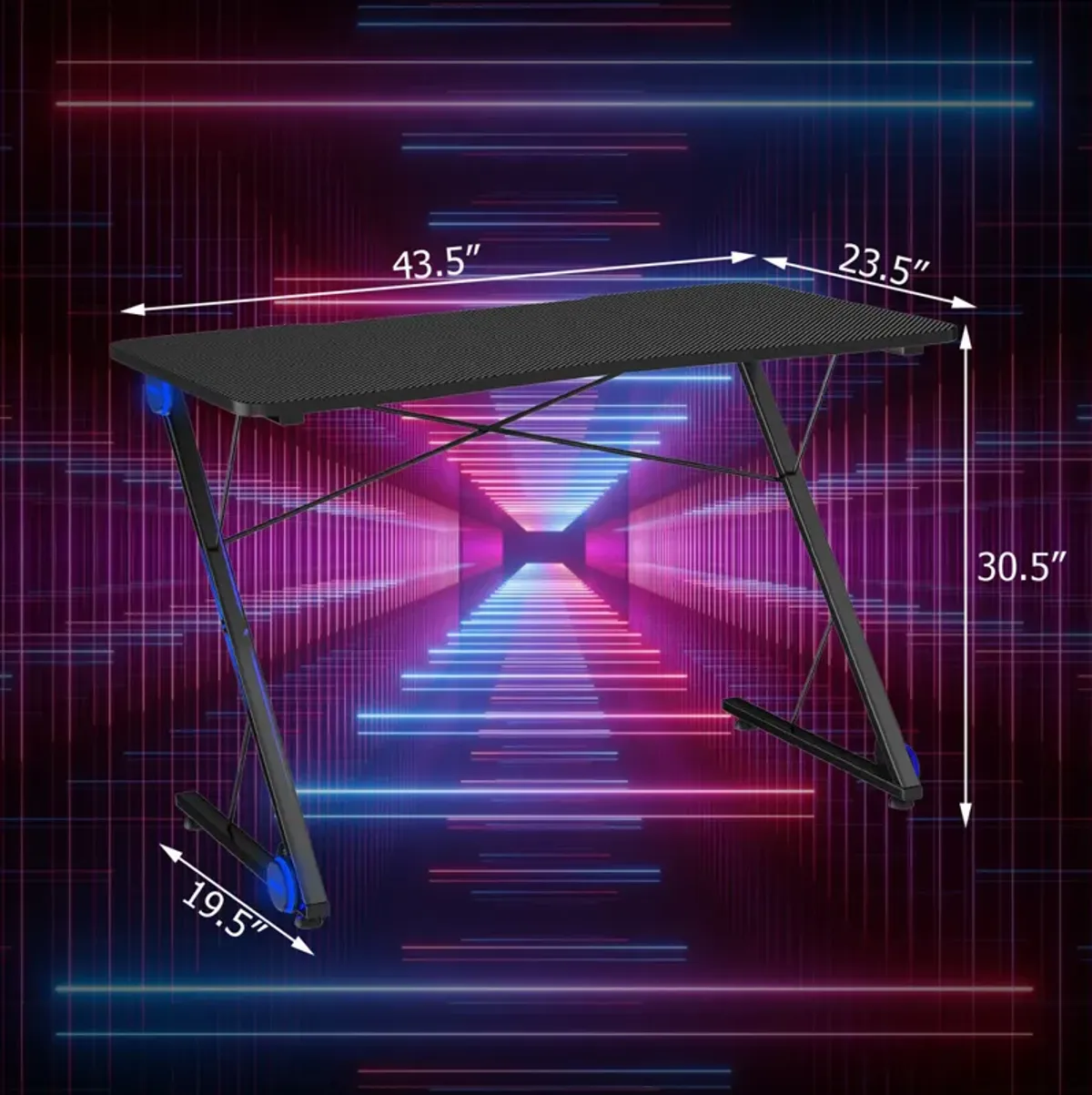 Costway 43.5 inch Gaming Desk Z Shape Office PC Computer Desk Gamer Tables w/ LED Lights