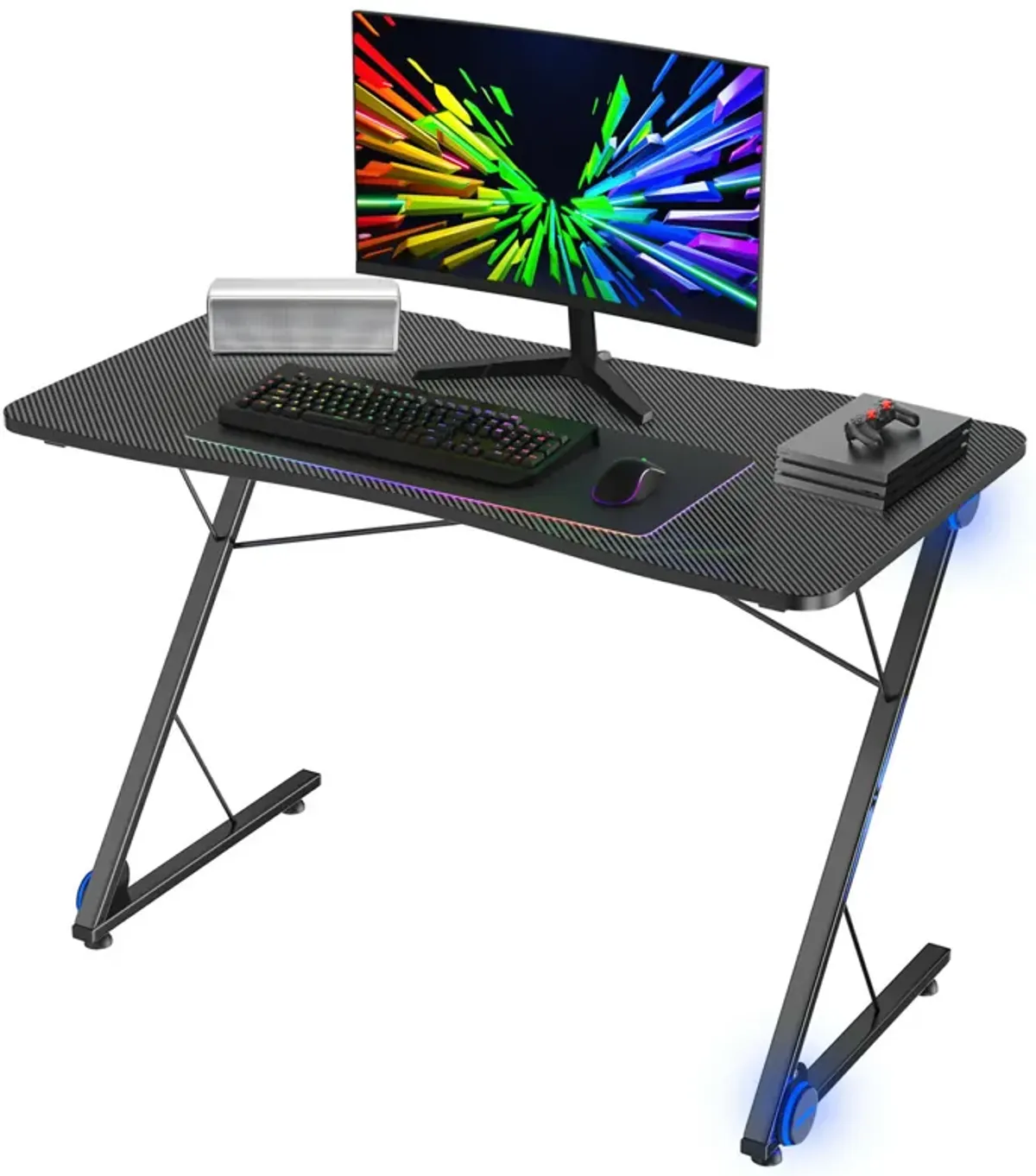 Costway 43.5 inch Gaming Desk Z Shape Office PC Computer Desk Gamer Tables w/ LED Lights