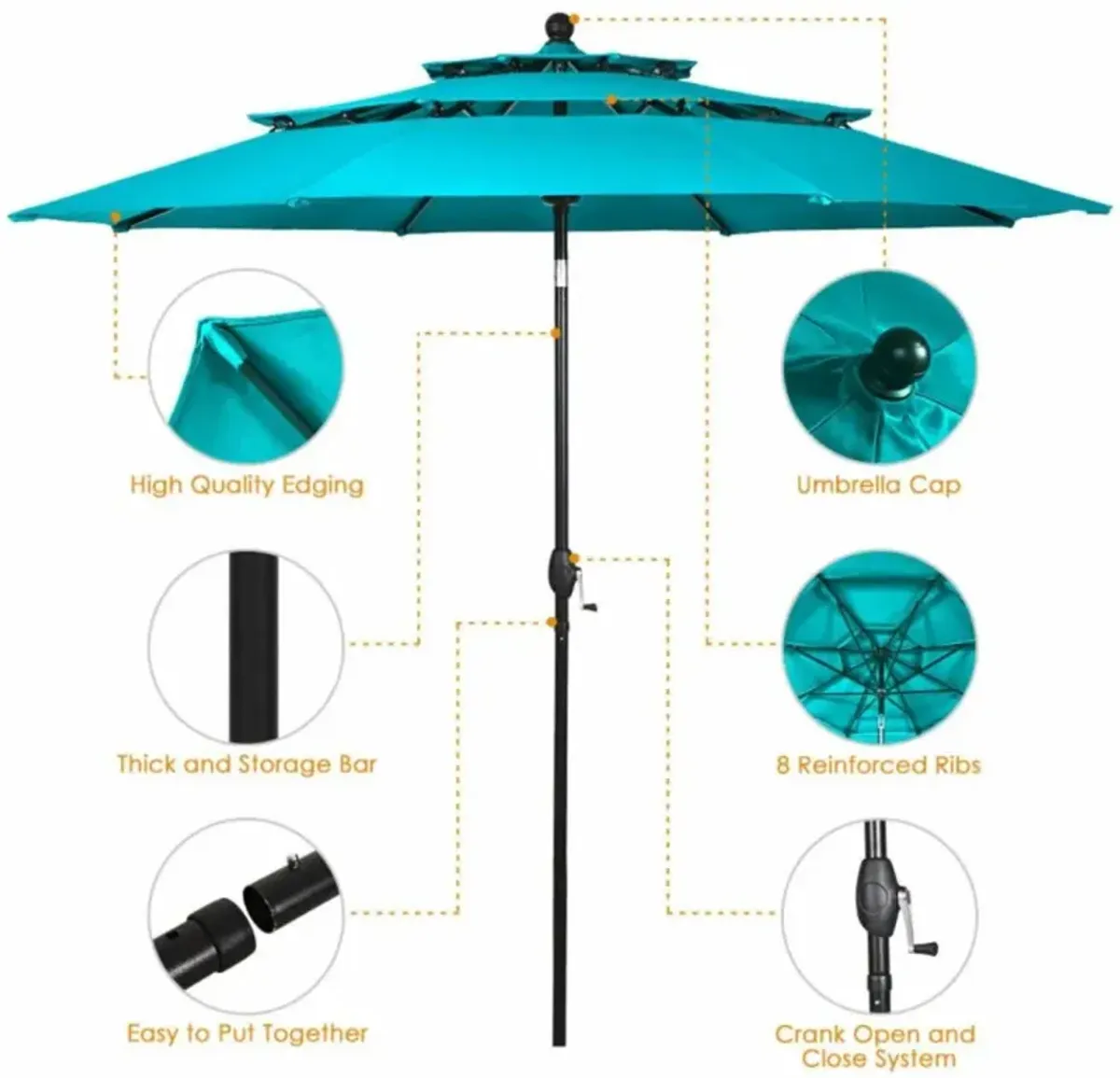 Hivvago 10 Feet 3 Tier Outdoor Patio Umbrella with Double Vented