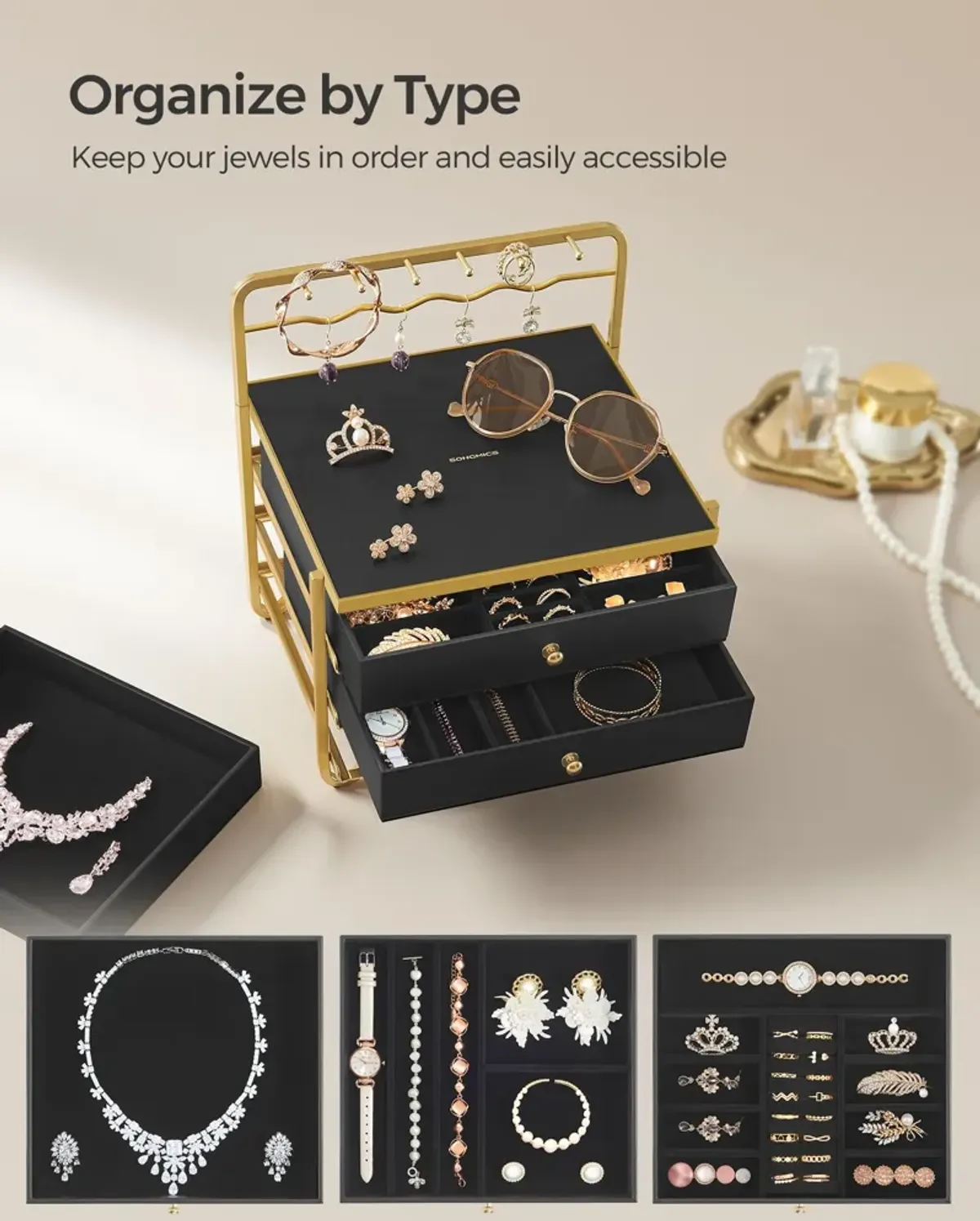 3-Tier Jewelry Box with Drawers for Organized Storage