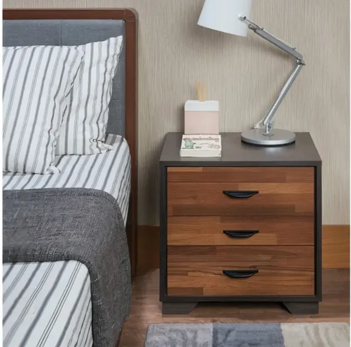 Hivvago Walnut And Espresso Contemporary Nightstand