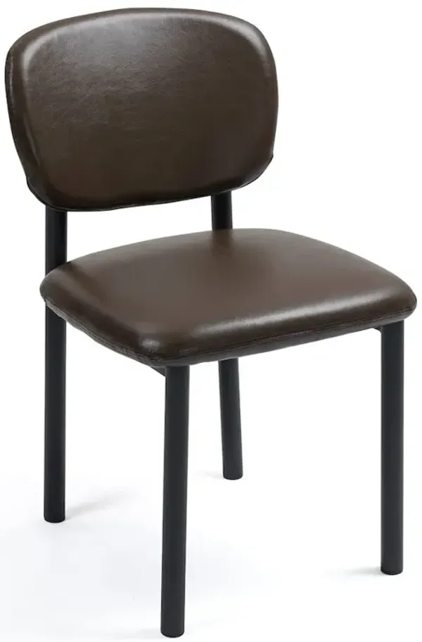 Glamour Home Set of 2 Dark Brown Faux Leather Upholstered Dining Chair Black Iron Legs