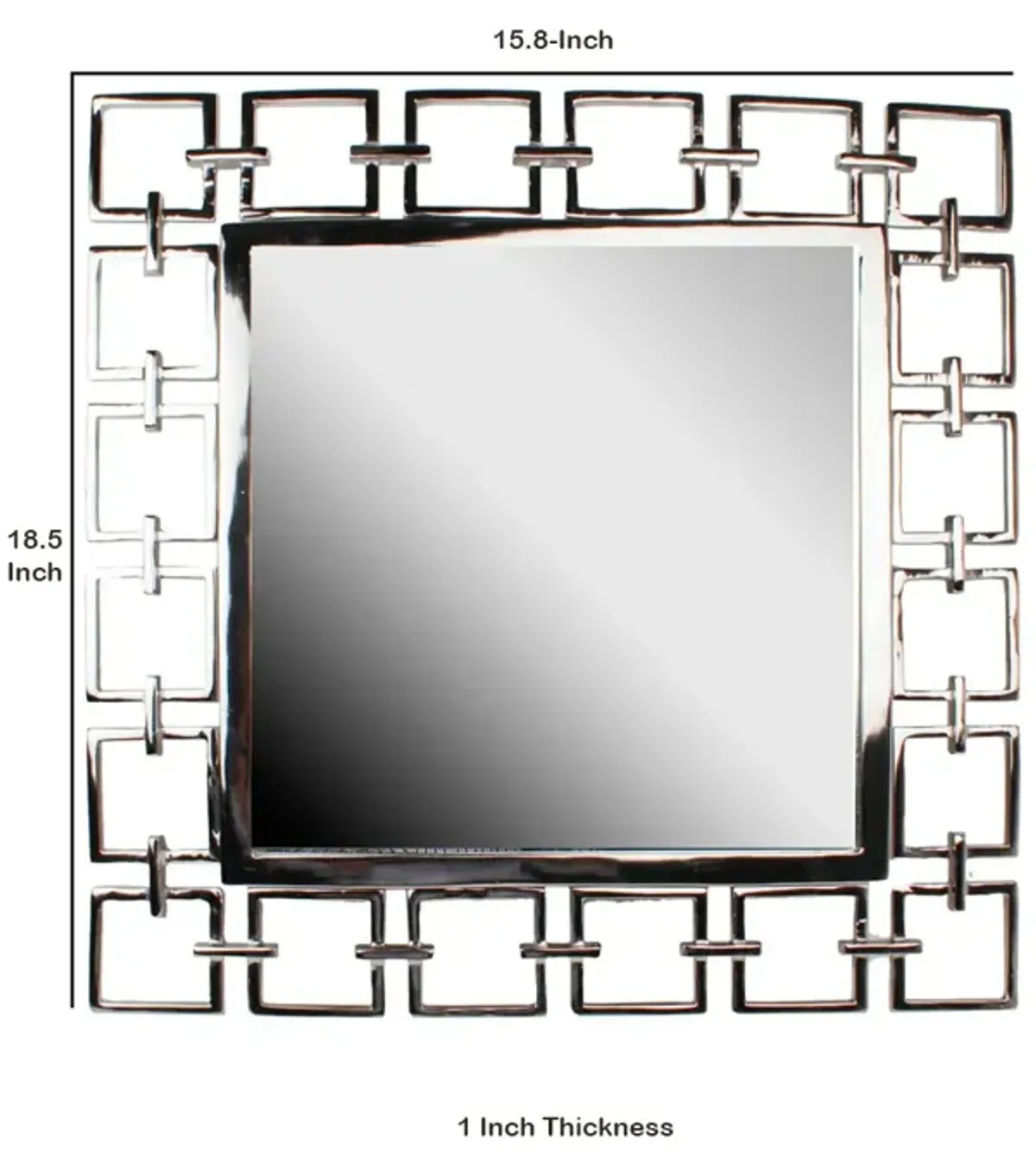 Modern Style Metal Openwork Square Framed Mirror, Silver - Benzara