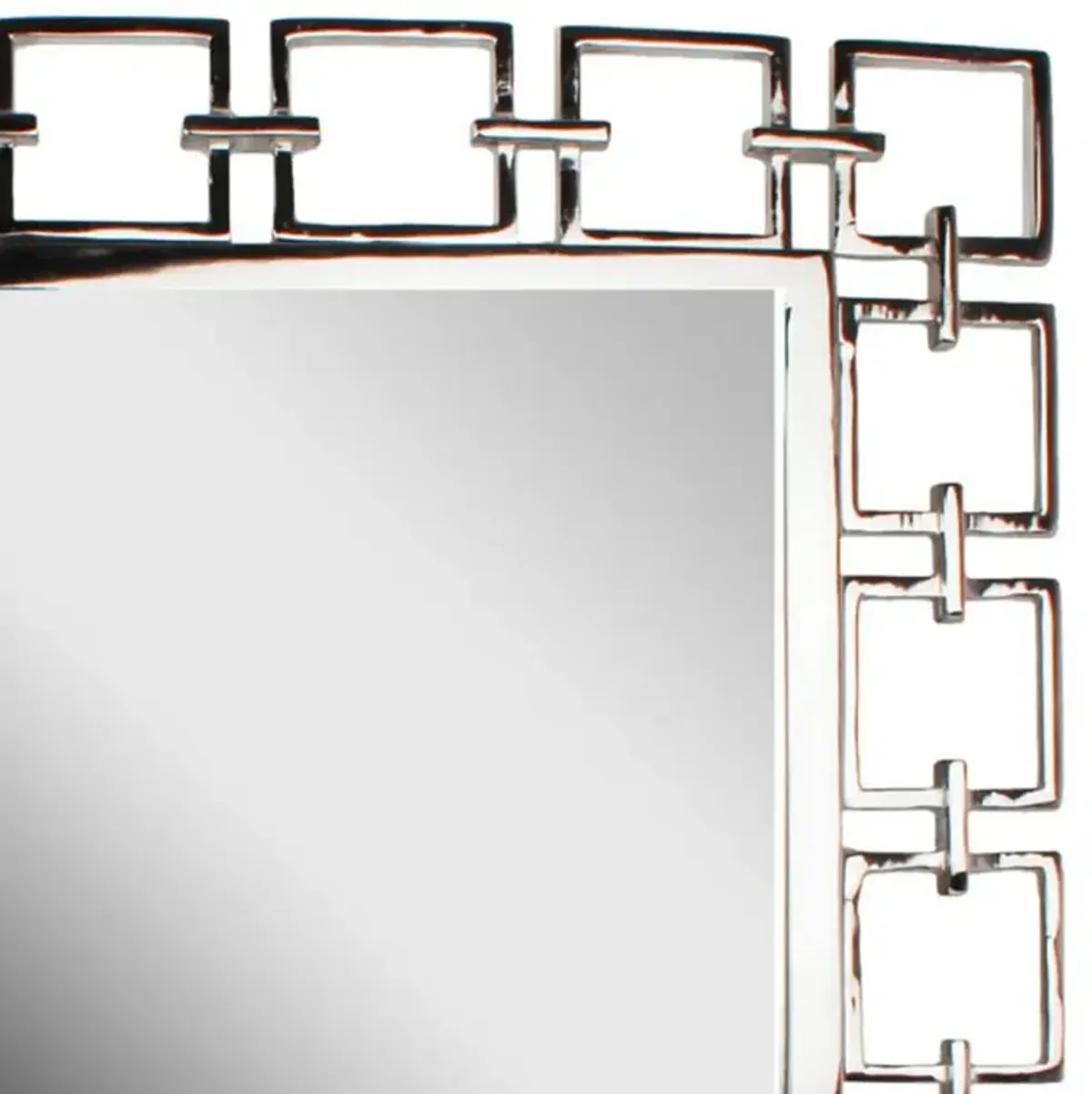 Modern Style Metal Openwork Square Framed Mirror, Silver - Benzara