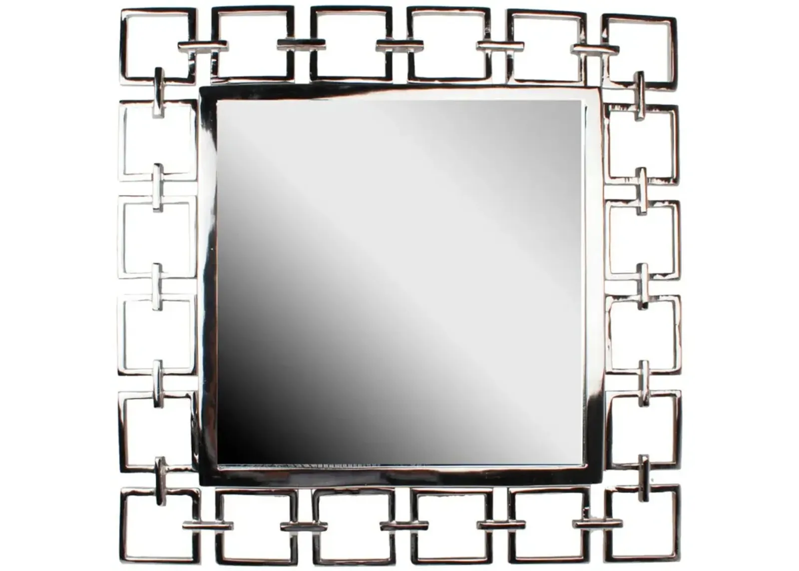 Modern Style Metal Openwork Square Framed Mirror, Silver - Benzara