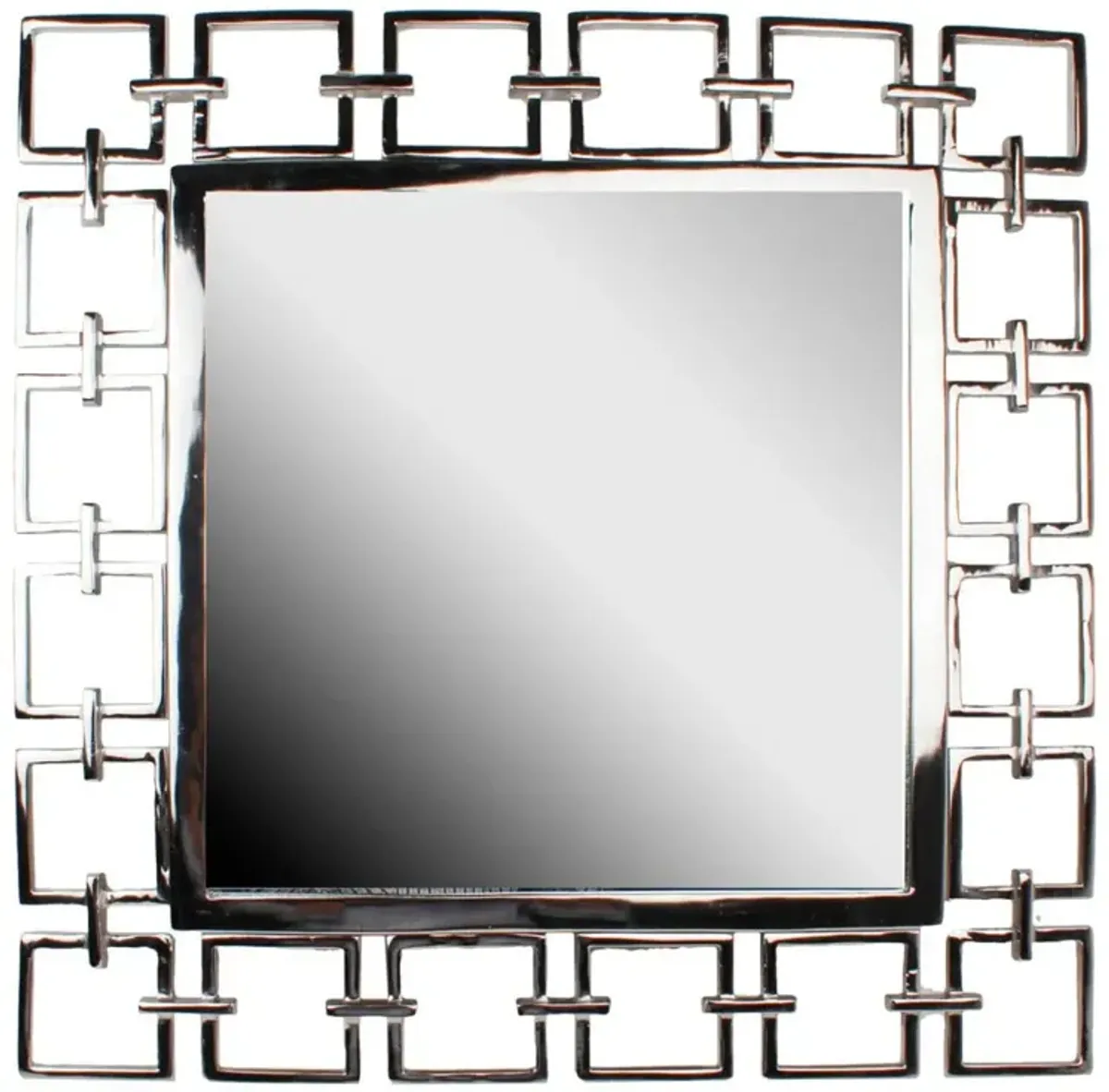 Modern Style Metal Openwork Square Framed Mirror, Silver - Benzara