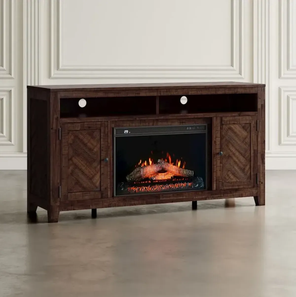 Jofran 60 Chevron Fireplace Storage Console TV Stand