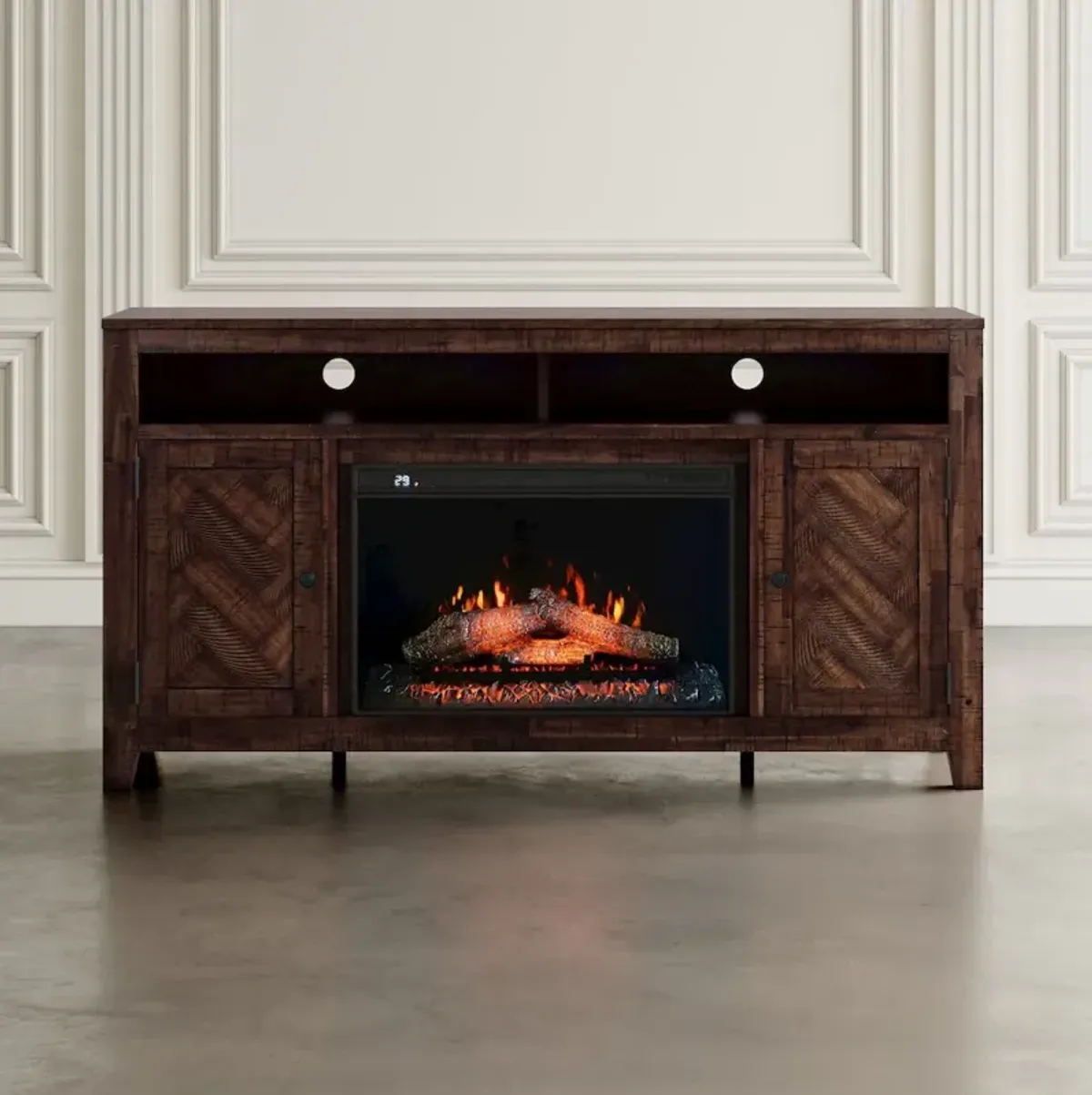 Jofran 60 Chevron Fireplace Storage Console TV Stand