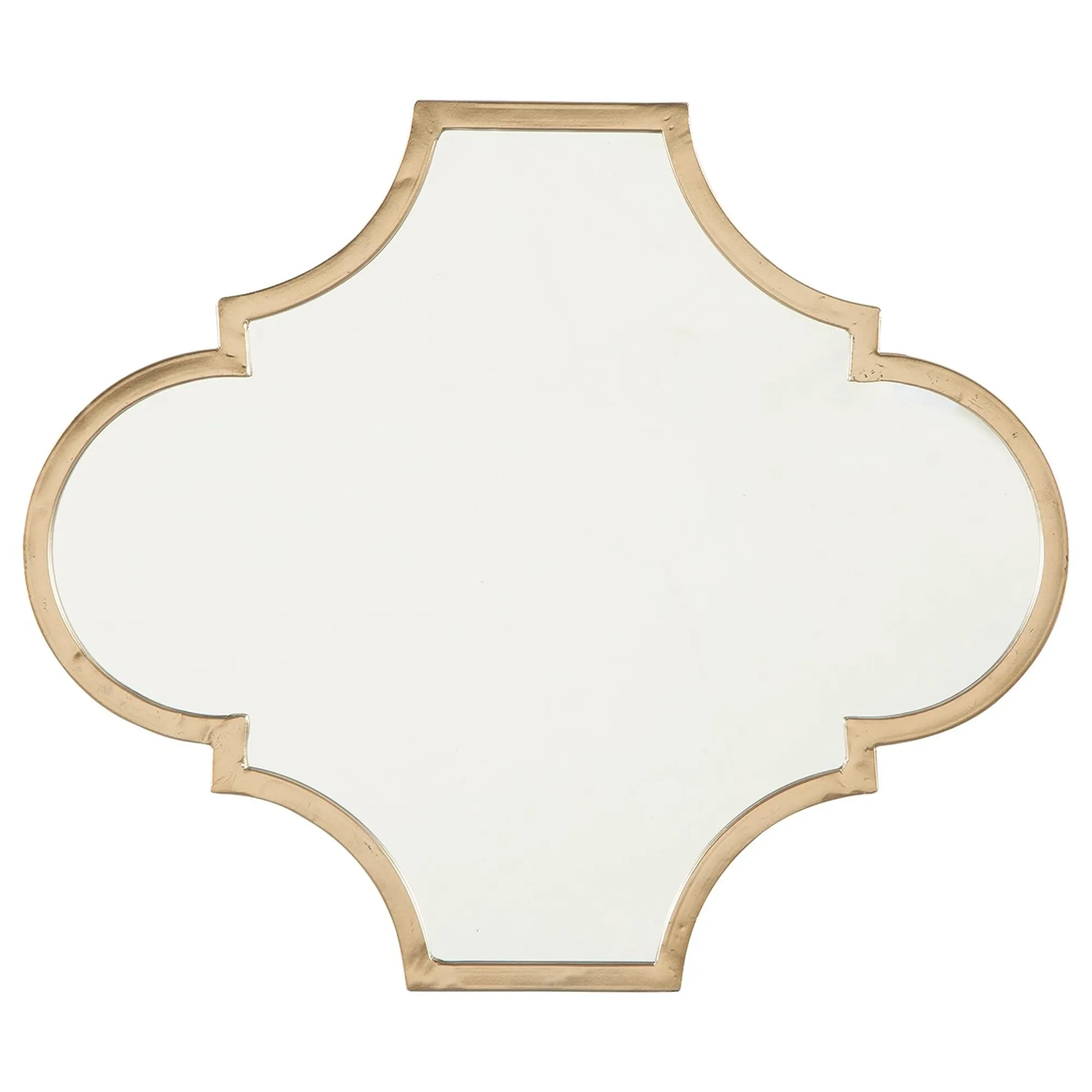 18.75 Inches Quatrefoil Metal Encased Accent Mirror, Gold-Benzara