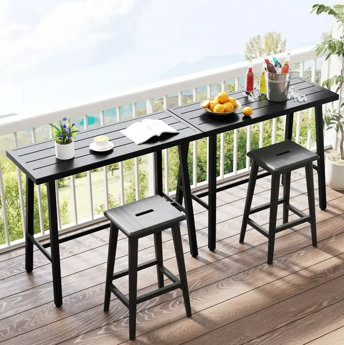 Durable Patio Counter Table with Adjustable Feet for Uneven Surfaces