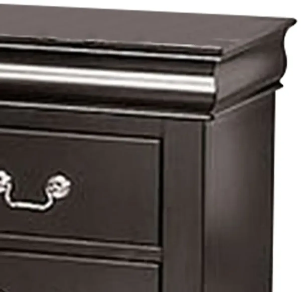 Ryla Nightstand, 2 Drawers, Black Solid Wood, Nickel Metal Drop Handles