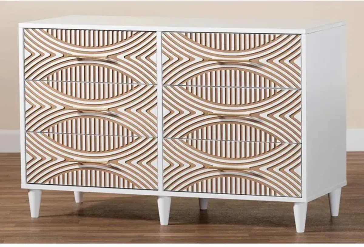 Louetta Coastal White Carved Contrasting 6-Drawer Dresser