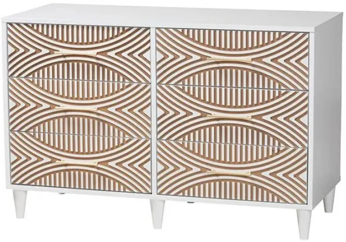 Louetta Coastal White Carved Contrasting 6-Drawer Dresser