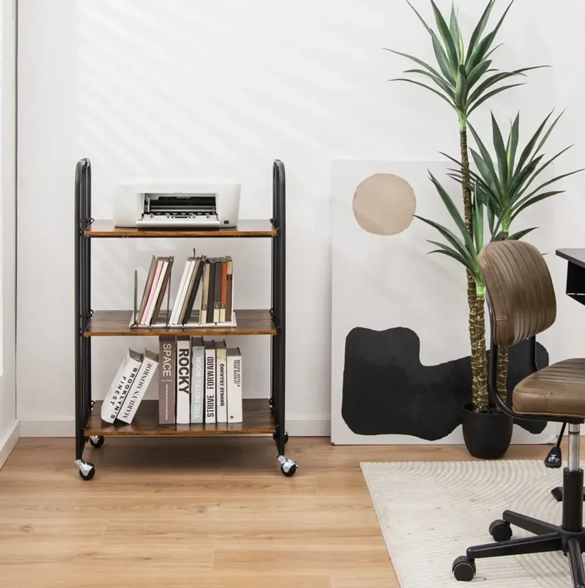 Foldable Rolling Cart with Storage Shelves for Kitchen