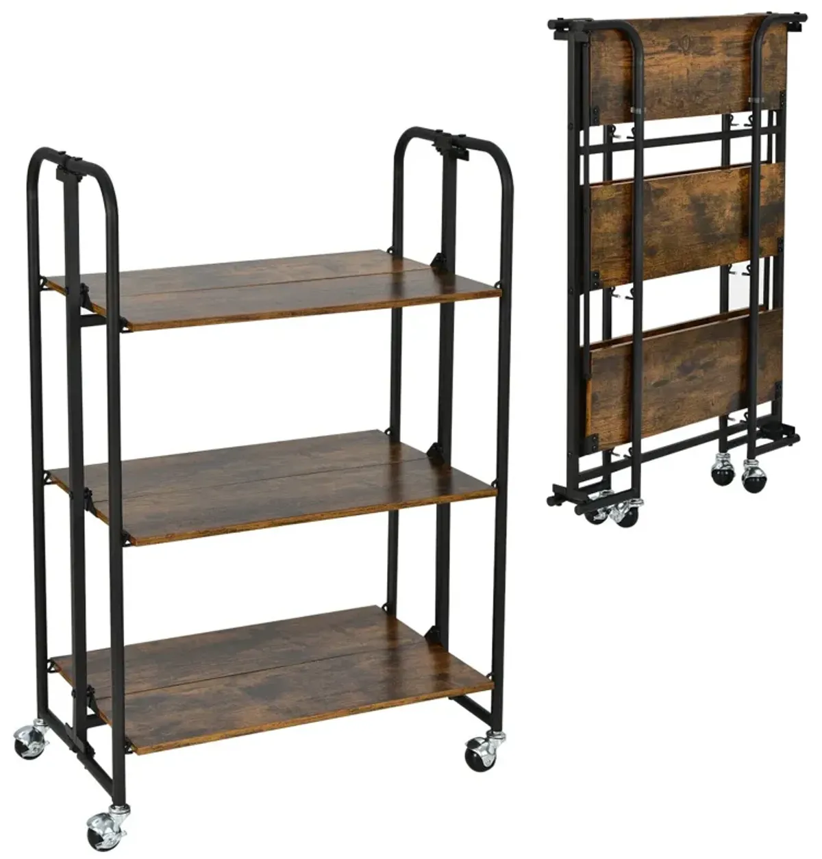 Foldable Rolling Cart with Storage Shelves for Kitchen