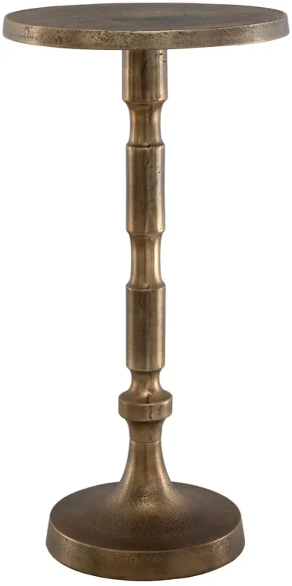 24 Inch Accent Drink Table, Round Tabletop, Turned Pedestal Base, Gold - Benzara