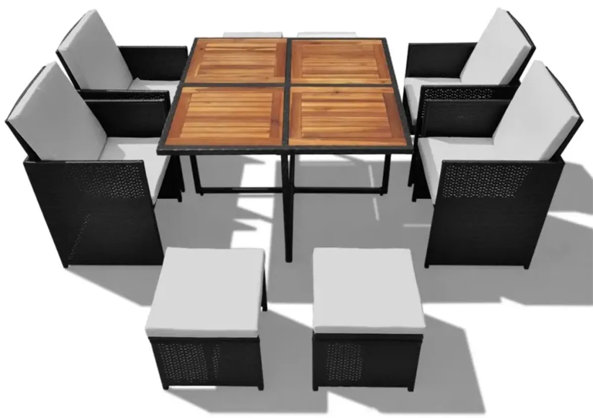 vidaXL 9 Piece Outdoor Dining Set Poly Rattan and Acacia Wood Black