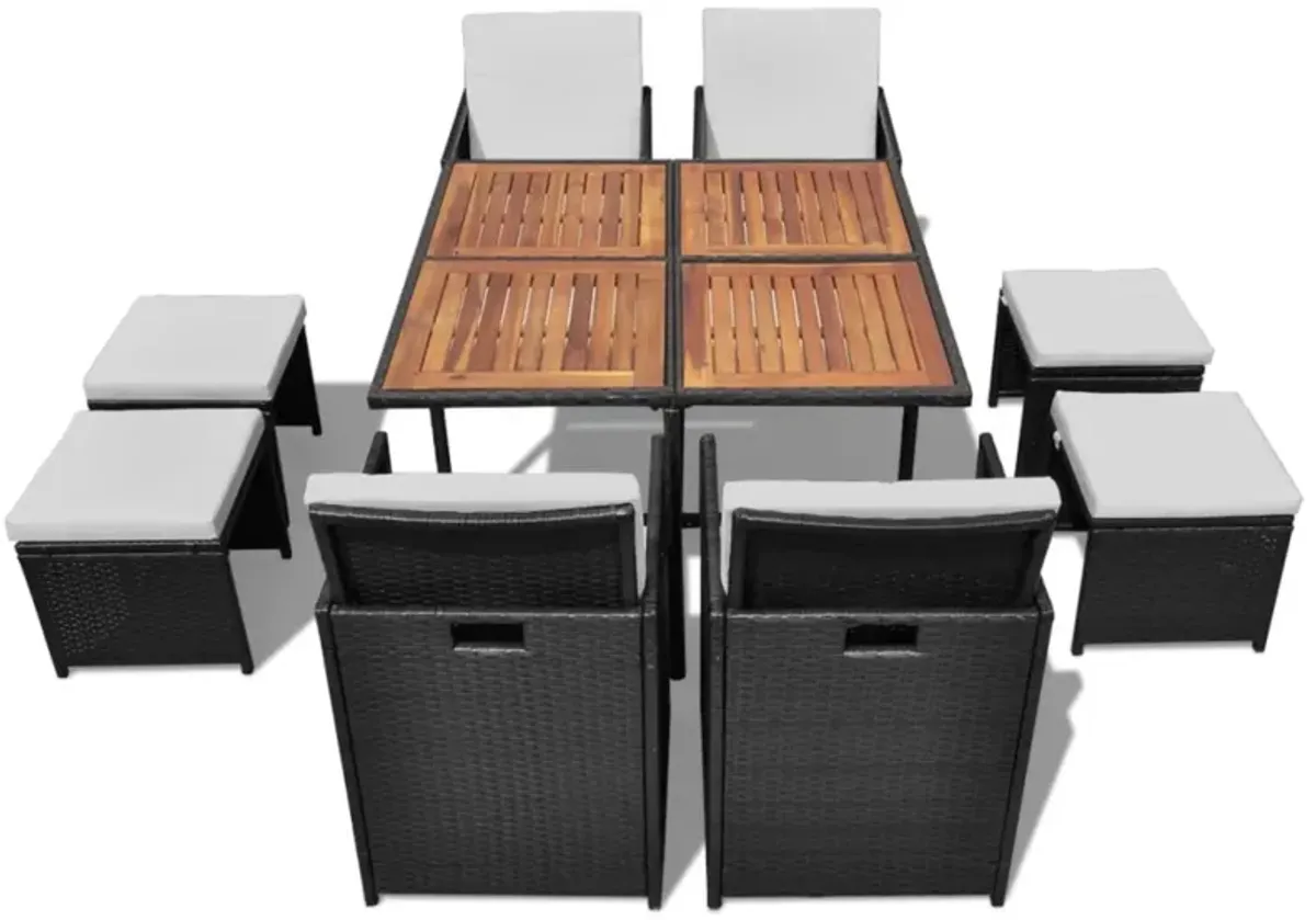 vidaXL 9 Piece Outdoor Dining Set Poly Rattan and Acacia Wood Black