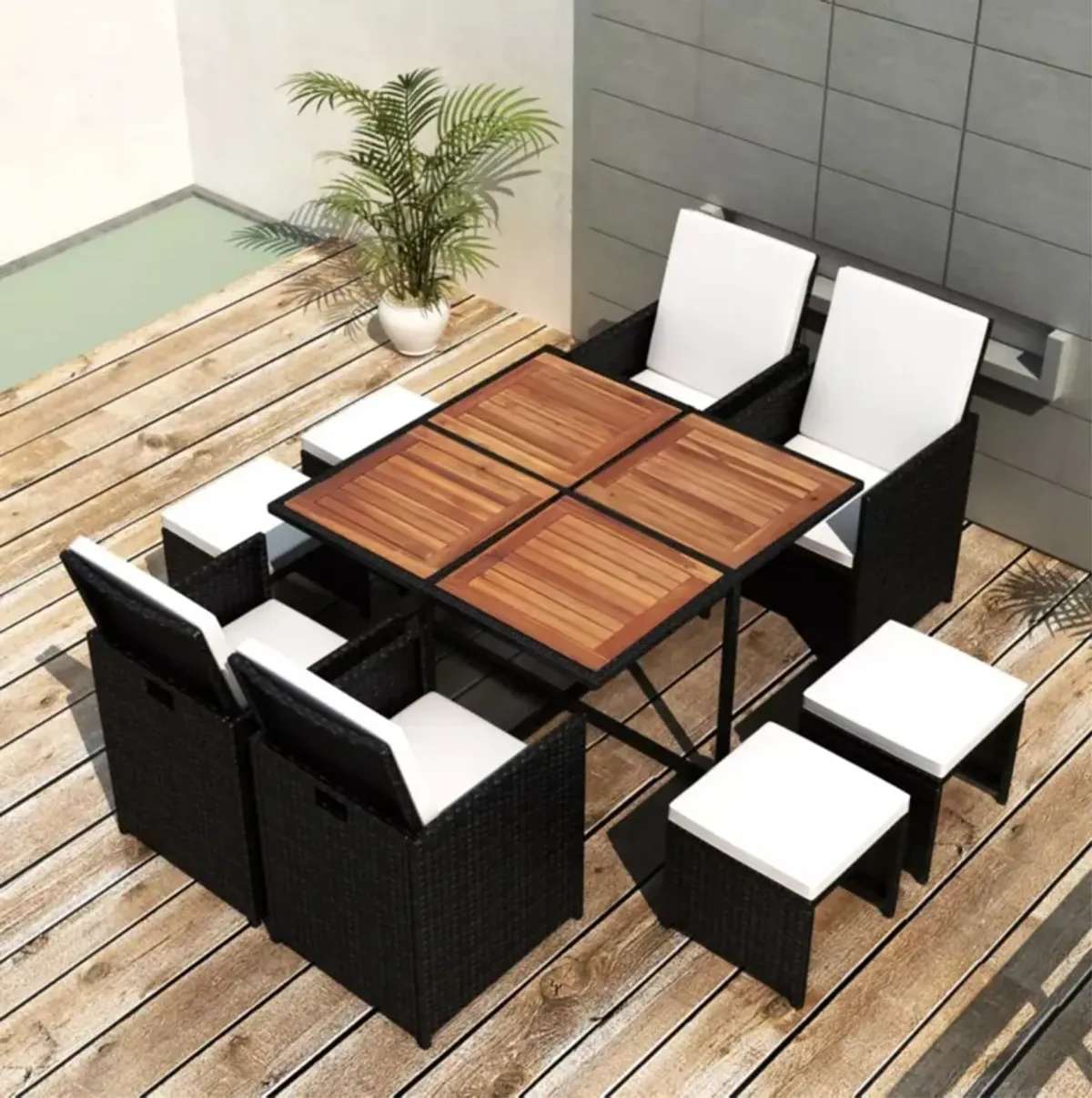 vidaXL 9 Piece Outdoor Dining Set Poly Rattan and Acacia Wood Black