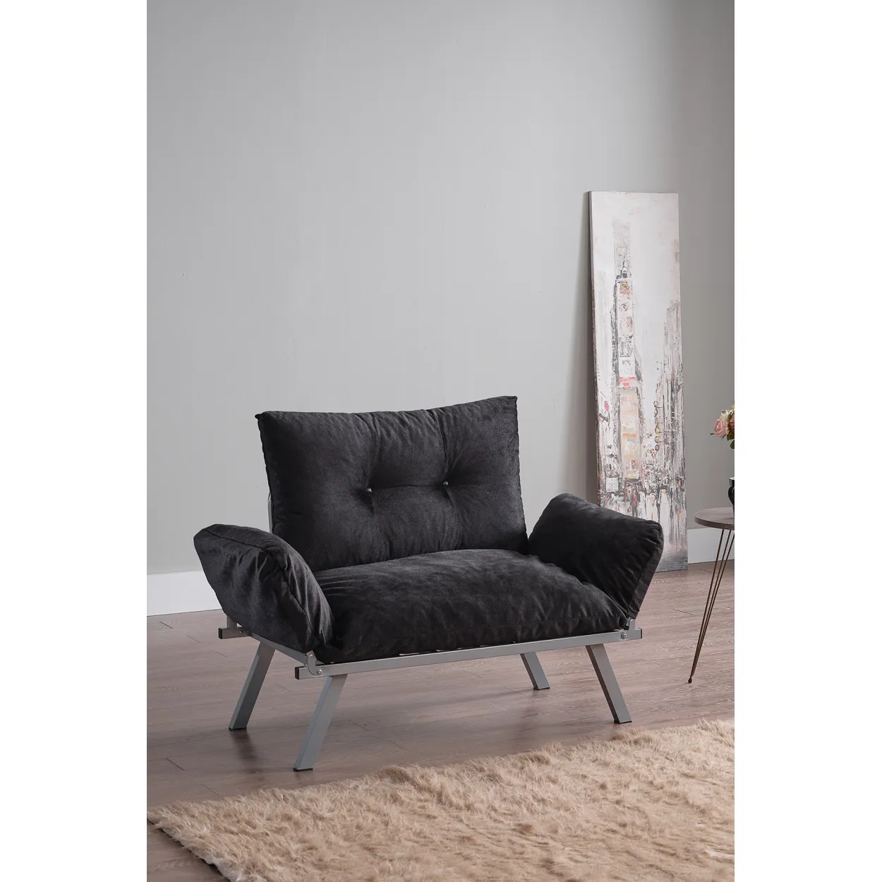 Alora Metal Legs Futon Loveseat