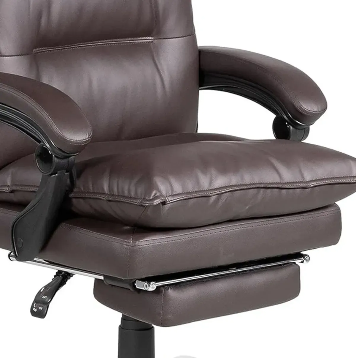 Elin 46 Inch Office Chair Recliner, Footrest, Brown Faux Leather, Wheels - Benzara