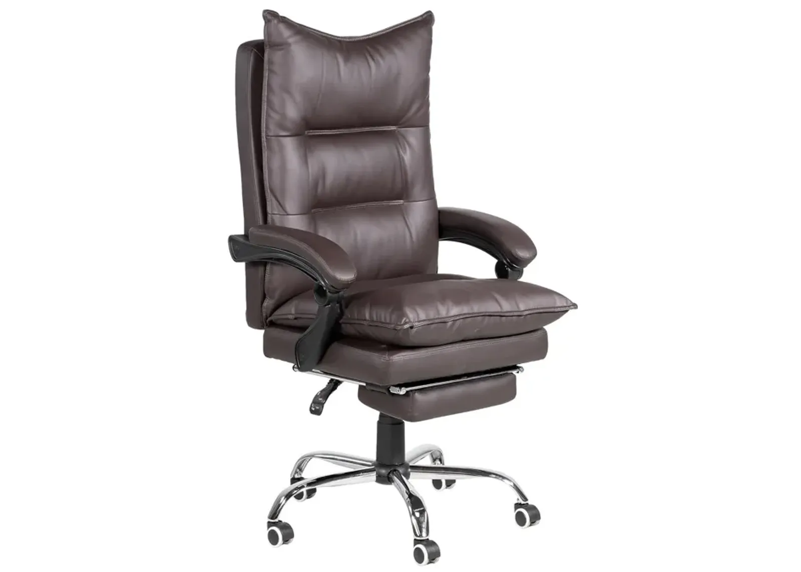 Elin 46 Inch Office Chair Recliner, Footrest, Brown Faux Leather, Wheels - Benzara