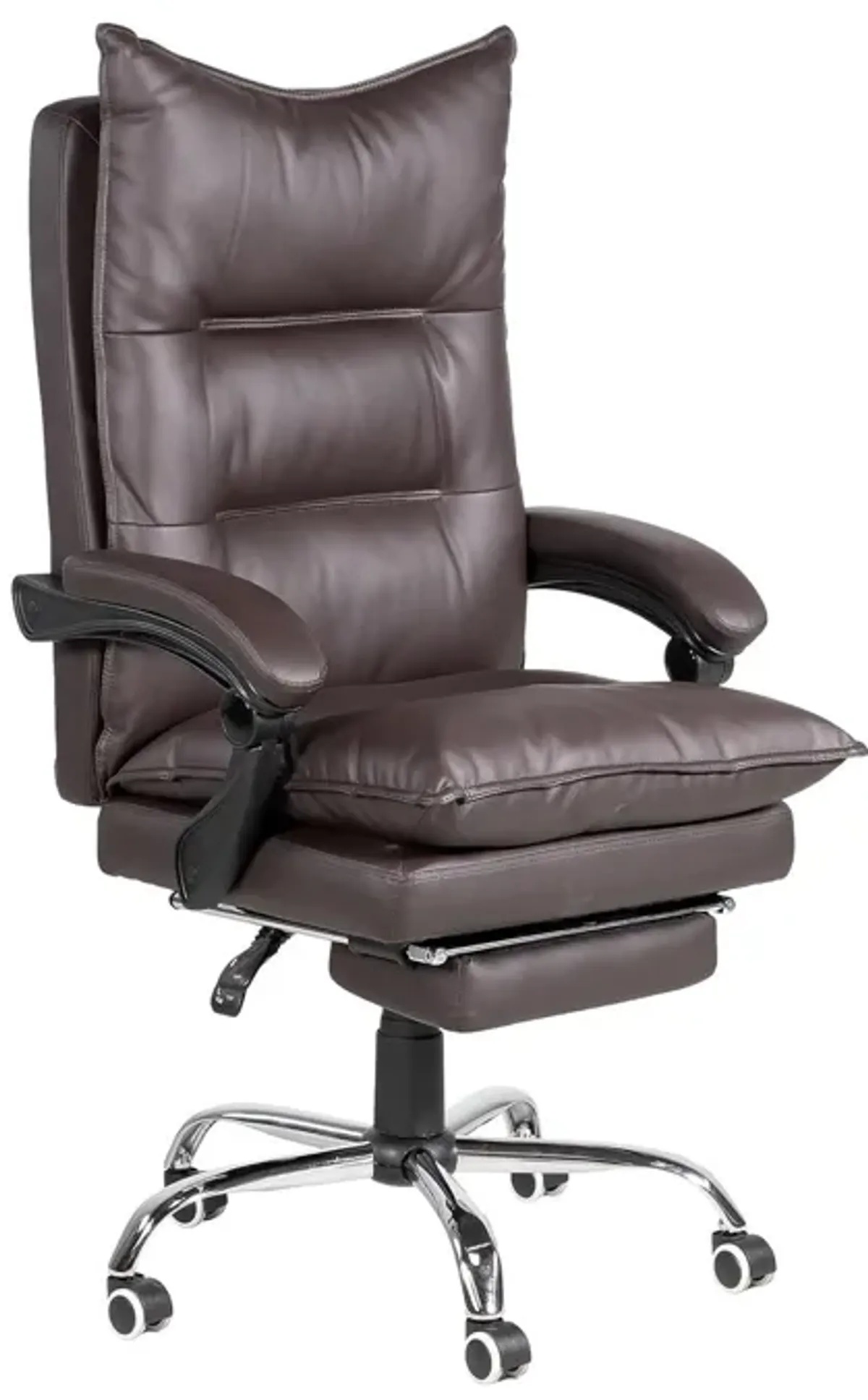 Elin 46 Inch Office Chair Recliner, Footrest, Brown Faux Leather, Wheels - Benzara