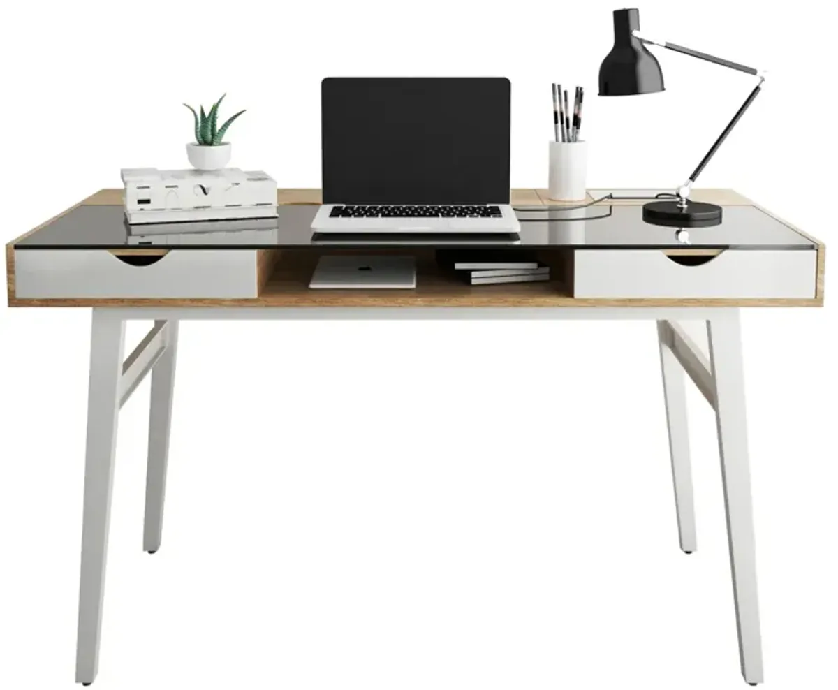 Compact Computer Desk with Multiple Storage, Walnut