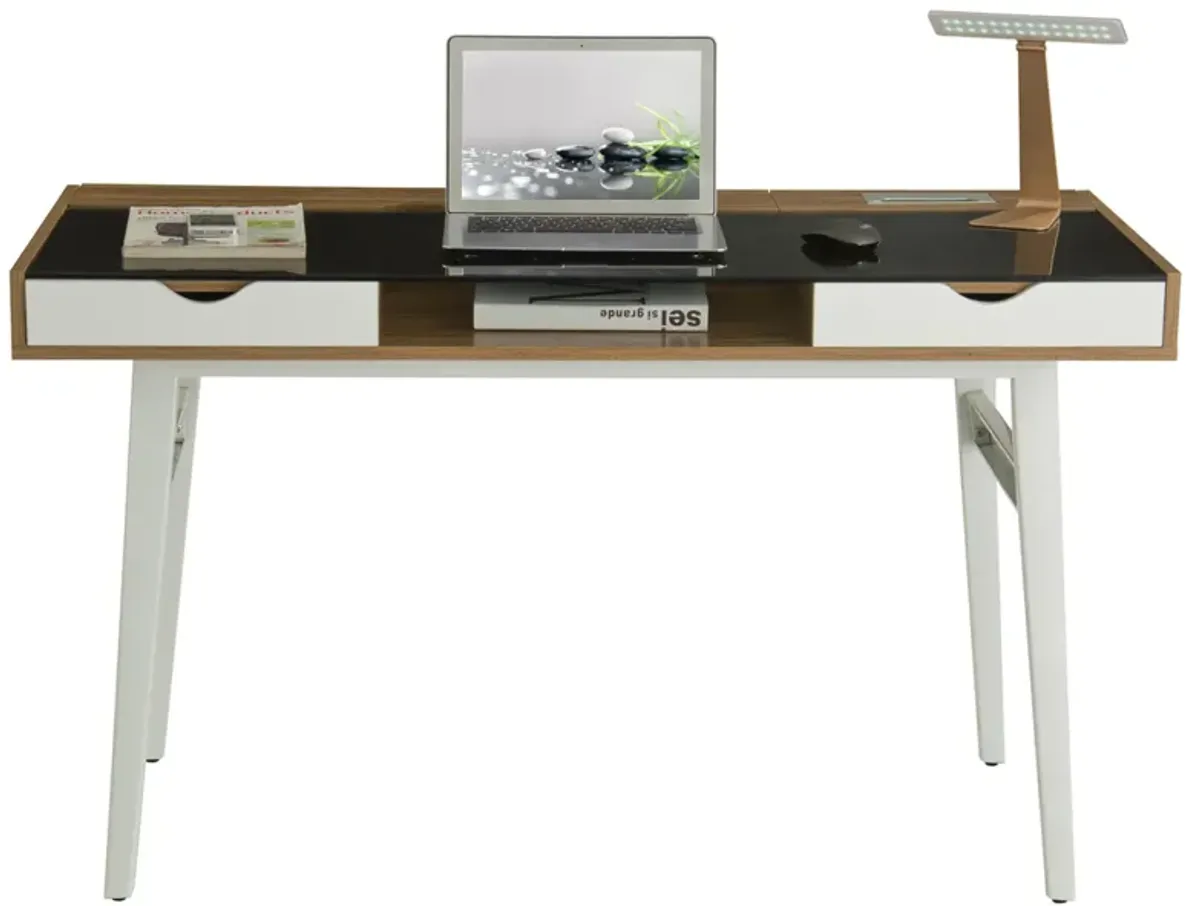 Compact Computer Desk with Multiple Storage, Walnut