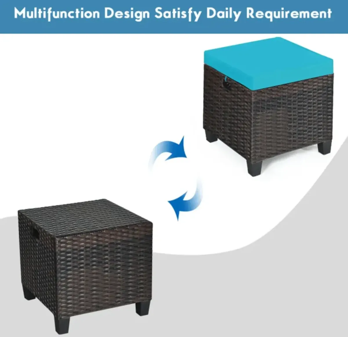 Hivvago 2 Pieces Patio Rattan Ottoman Set with Removable Cushions