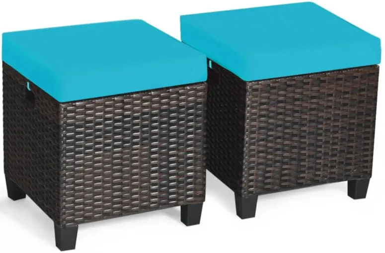 Hivvago 2 Pieces Patio Rattan Ottoman Set with Removable Cushions