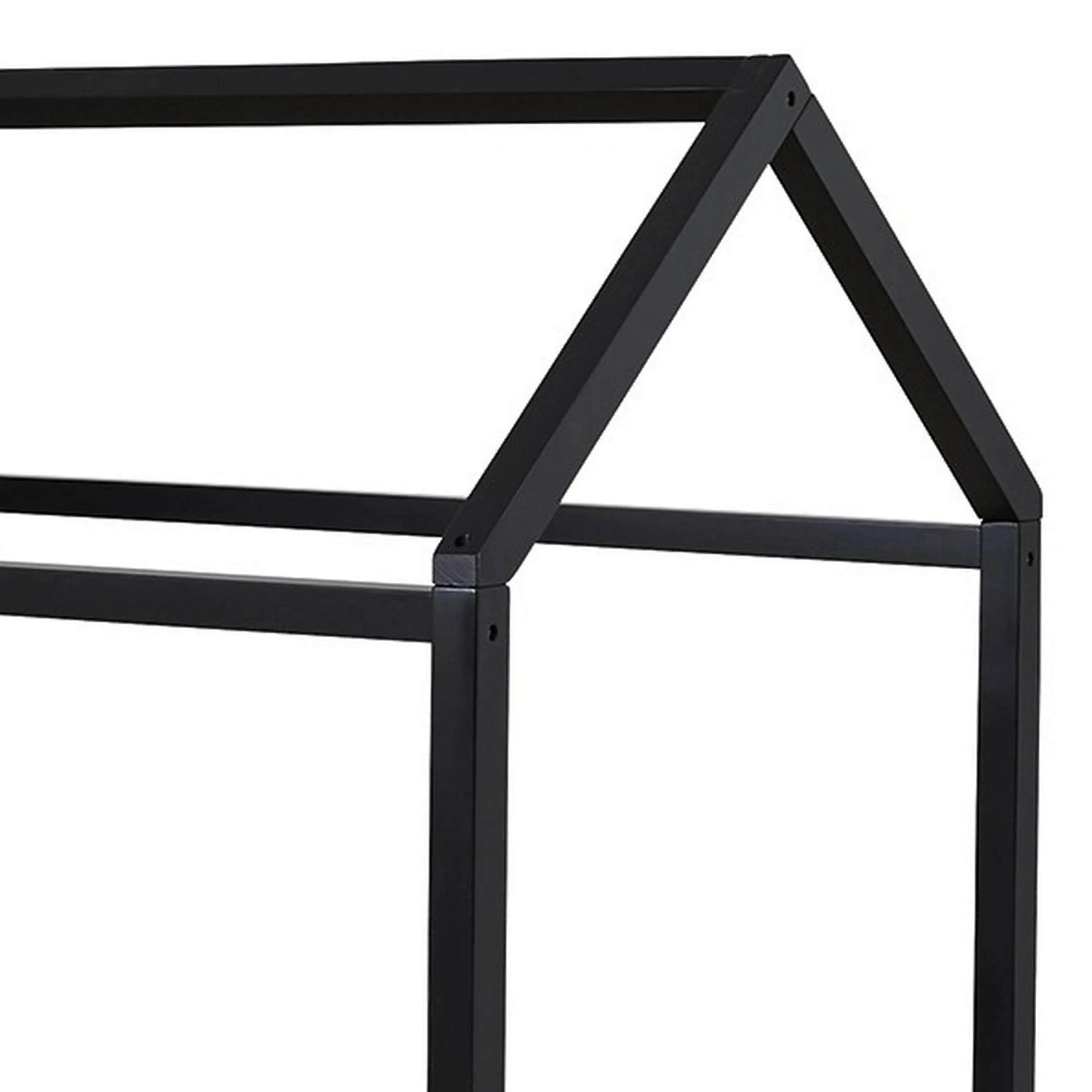 Twin Bed Frame with House Shaped Design, Black-Benzara