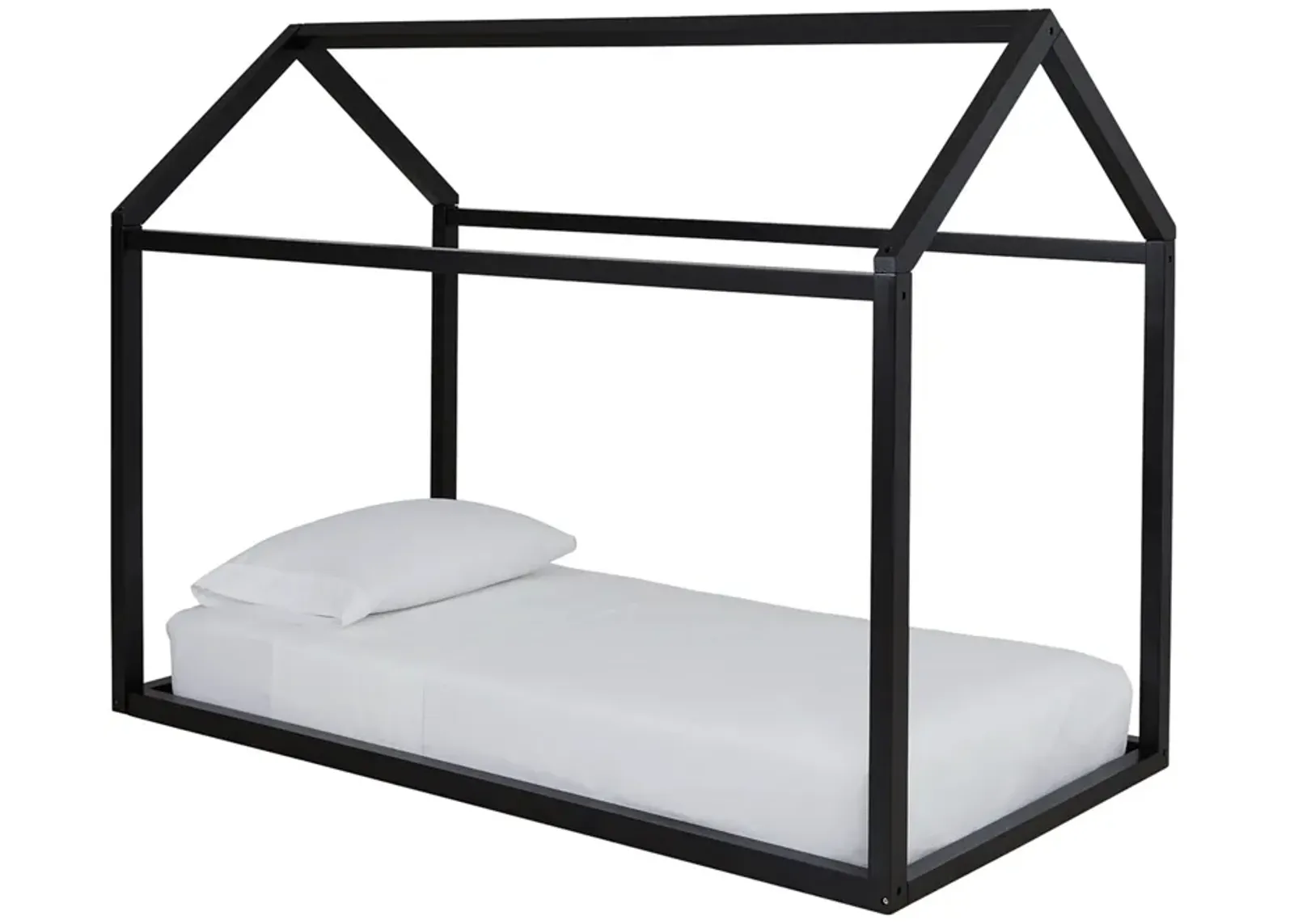 Twin Bed Frame with House Shaped Design, Black-Benzara