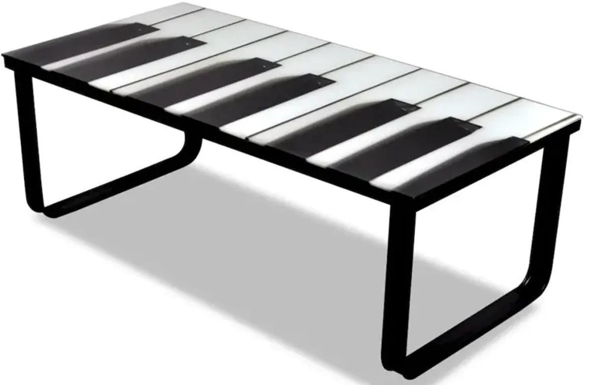 vidaXL Coffee Table with Piano Printing Glass Top, 241174