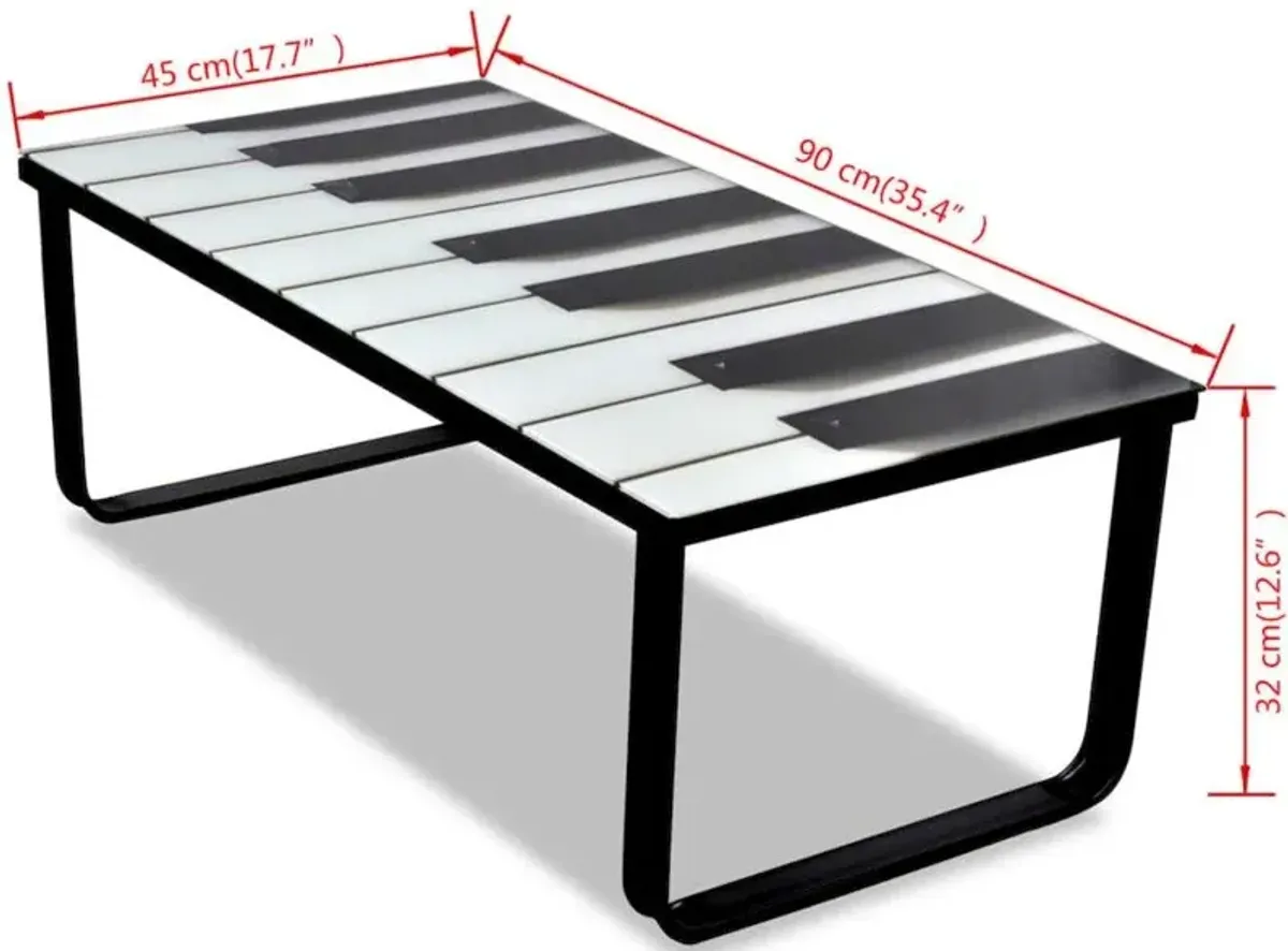 vidaXL Coffee Table with Piano Printing Glass Top, 241174