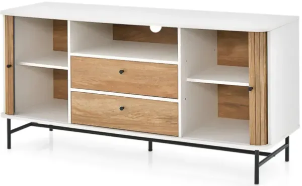 Hivvago Mid Century Modern Buffet Sideboard with Sliding Tambour Doors and 2 Storage Drawers