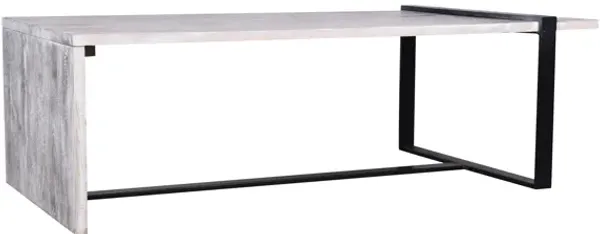 Farmhouse Rectangular Coffee Table with Wooden Top and Geometric Metal Frame, Gray and Black-Benzara