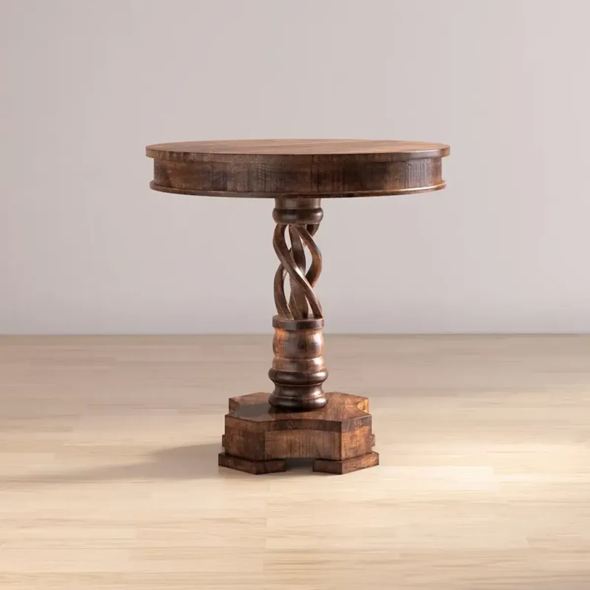 Jofran Global Archive Hand Carved Solid Mango Wood Pedestal Table