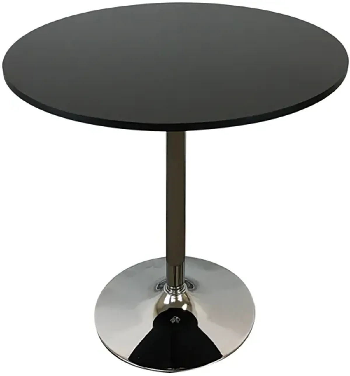 Mari 36 Inch Dining Table, Smooth Black Round Top and Stainless Steel Base - Benzara